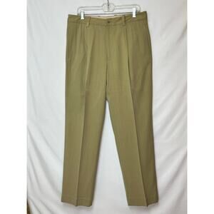 Tommy Bahama Mens 34x32 Tan Silk Blend Dress Pants Flat Front Relaxed Fit Resort